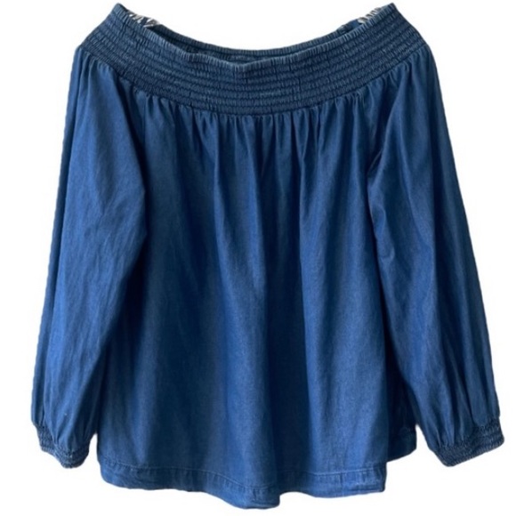Denim Off The Shoulder Blouse Bare Shoulder Dress Blue Jean Top Gap Size Small - Picture 15 of 16